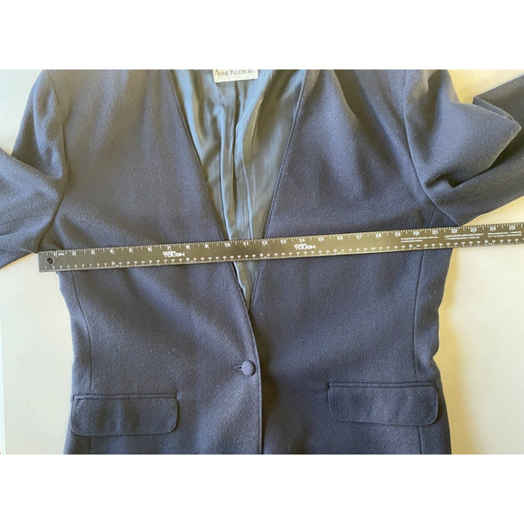Anne Klein Skirt Suit Womens 10/14 Vintage 100% Wool Navy Blue Pencil Wrap Midi - Picture 10 of 12